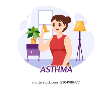 Asthma Disease Vector Illustration with Human Lungs and Inhalers for Breathing in Healthcare Flat Cartoon Hand Drawn Landing Page Templates