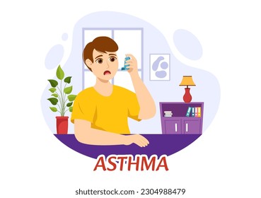 Ilustración de vectores de enfermedad de asma con pulmones e inhaladores humanos para respirar en la atención de la salud Modelos de página de aterrizaje dibujadas a mano de caricatura plana