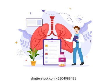 Asthma Disease Vector Illustration with Human Lungs and Inhalers for Breathing in Healthcare Flat Cartoon Hand Drawn Landing Page Templates