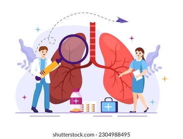 Ilustración de vectores de enfermedad de asma con pulmones e inhaladores humanos para respirar en la atención de la salud Modelos de página de aterrizaje dibujadas a mano de caricatura plana