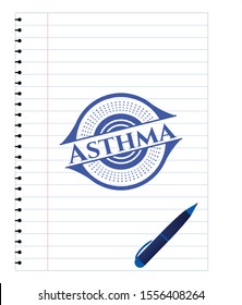 Asthma emblem draw with pen effect. Blue ink. Vector Illustration. Detailed.