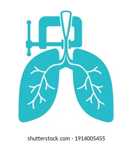 Asthma icon with metaphor - lungs and airways held in a vise. Healthcare medical illustration