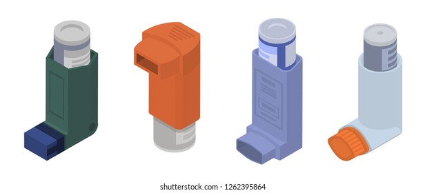 Asthma Inhale Isometric Icon Set. Illustration Set Of Asthma Inhale Isometric Vector Icons For Web Design Isolated On White Background