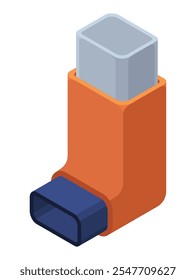 Asma inhalar isométrica. Icono realista del aerosol del asma. Dispositivo médico para el tratamiento de enfermedades respiratorias, gripe. Inhalador para el asma aislado en el fondo blanco