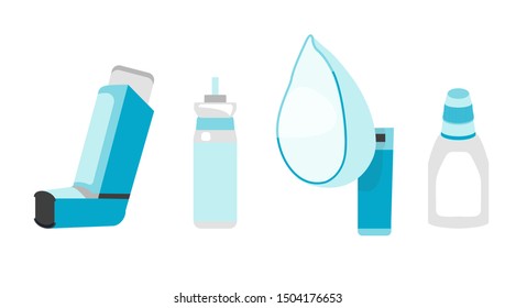 Asthma inhaler bronhitis set. Illustration set of asthma inhaler