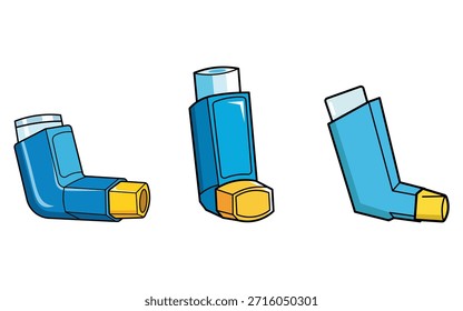 Asthma Inhaler Devices in Different Positions for Medical Illustration