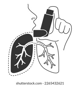 Asthma inhaler in flat design. Device and lung silhouette
