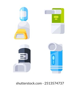 Asthma Inhaler icon set. Breather for Cough Relief, Allergic Patient.