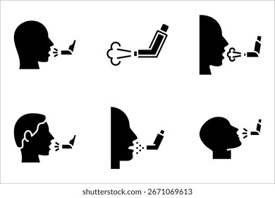 Conjunto de iconos de inhalador de asma, aerosol para respirar, Ilustración vectorial sobre fondo blanco