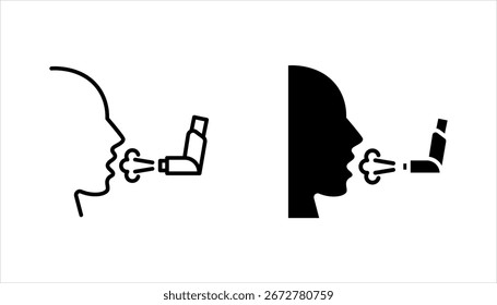 Conjunto de iconos de inhalador de asma, aerosol para respirar, Ilustración vectorial sobre fondo blanco