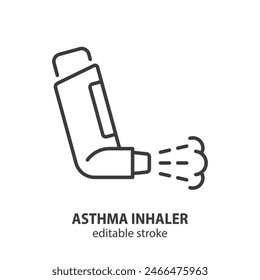 Asthma inhaler line icon. Lung inhalator outline vector symbol. Editable stroke.