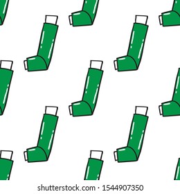 asthma inhaler seamless doodle pattern, vector illustration