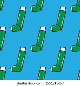 asthma inhaler seamless doodle pattern, vector illustration