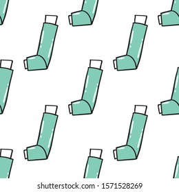 asthma inhaler seamless doodle pattern, vector illustration