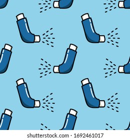 asthma inhaler seamless doodle pattern, vector illustration