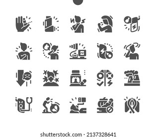 Asthma. Inhaler. Treatment of asthma. Lung diagnostics. Polluted air. Health care, medical and medicine. Vector Solid Icons. Simple Pictogram
