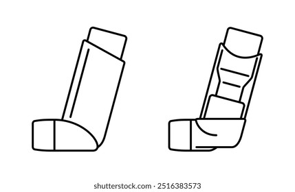 Inhaladores para el asma configurados para diferentes aliviadores en línea delgada. Alivio rápido de los síntomas asmáticos
