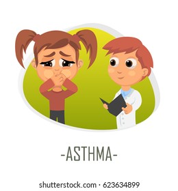 Asthma medical concept. Vector illustration. Doctor and patient are talking in the hospital. Isolated on white background.