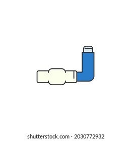 Asthma medicine. Chronic obstructive pulmonary disease treatment. Inhaler with spacer icon. Spraying sign