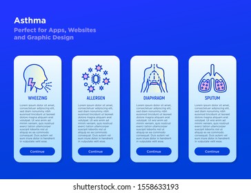 Asthma mobile user interface with copy space and thin line icons: wheezing, allergen, diaphragm, sputum. Modern vector illustration for medical mobile app.