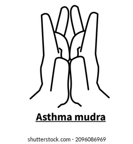 Asthma mudra, isolated on white background. Meditation technique for health. Correct placement of the fingers. Vector