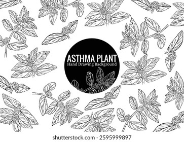 Asthma planthand drawn background. Simple, black and white, Medicine, health, asthma disease.