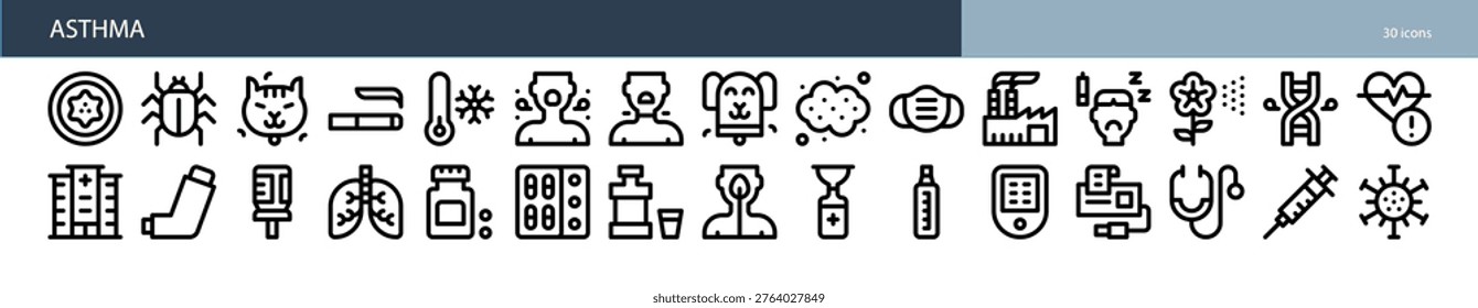 Asthma Respiratory Disease Breathing Difficulty Wheeze Icon Set