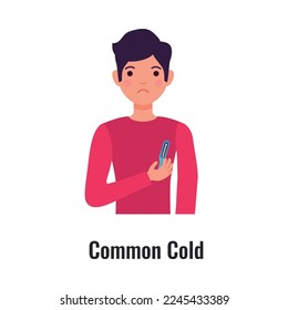 Asthma symptom with man suffering from common cold flat vector illustration