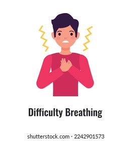 Asthma symptom with man suffering from difficulty breathing flat vector illustration