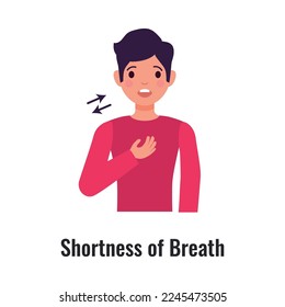Asthma symptom with man suffering from shortness of breath flat vector illustration