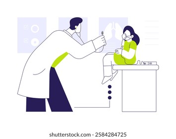 Asthma treatment abstract concept vector illustration. Doctor treats a child with asthma, medicine sector, kids pulmonary disease treatment, inhalation system usage abstract metaphor.