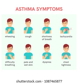 Asthma Triggers. Woman Use An Inhaler.Flat Icons. Vector Illustration