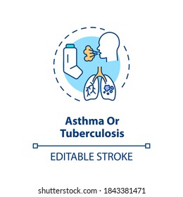 Icono de concepto de asma y tuberculosis. Ilustración delgada de la idea de enfermedad respiratoria crónica. Síntomas de enfermedad pulmonar y tratamiento. Dibujo de color RGB con contorno aislado del vector. Trazo editable