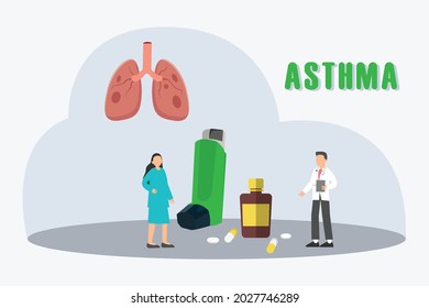 Asthma vector concept: Male doctor giving medicine of asthma for his female patient 