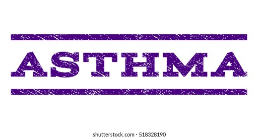 Asthma watermark stamp. Text tag between horizontal parallel lines with grunge design style. Rubber seal stamp with unclean texture. Vector indigo blue color ink imprint on a white background.