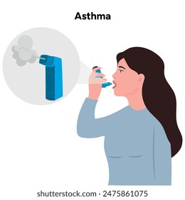 Asthma woman and inhaled medical illustration