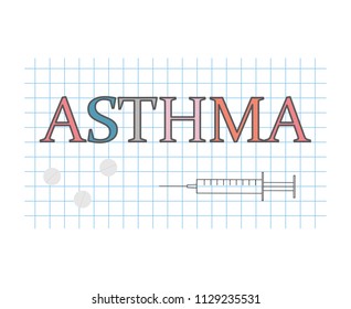 asthma word on checkered paper sheet- vector illustration