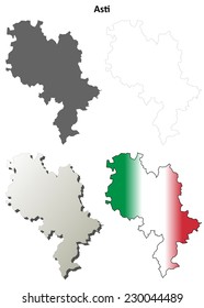 Asti blank detailed outline map set