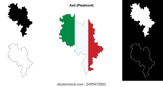 Asti province outline map set