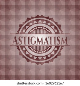 Astigmatism red seamless emblem or badge with geometric pattern background.