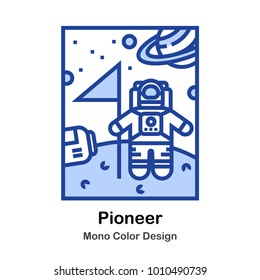 Astonaut landed on the Moon mono color illustration
