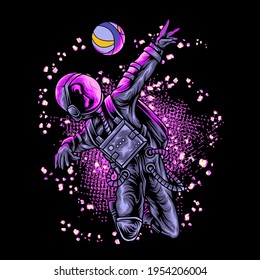 Astonaut playing volleyball illustration for your merchandise or business