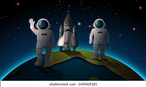 Astonauts and earth scene illustration