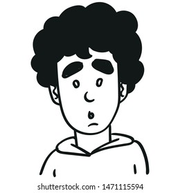 a astonished boy who looks stunned. comic figure, monochrome.
