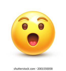 Astonished emoji. Shocked emoticon with gasping face 3D stylized vector icon