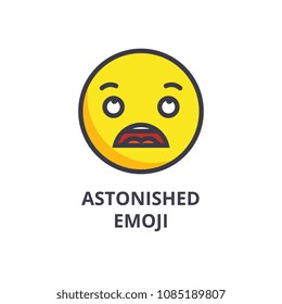 astonished emoji vector line icon, sign, illustration on background, editable strokes