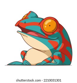 Astonished Exotic Frog, isolated vector illustration. Funny cartoon picture of a tropic toad staring at something. An animal sticker. Simple drawing of a frog on white background. A toxic amphibian