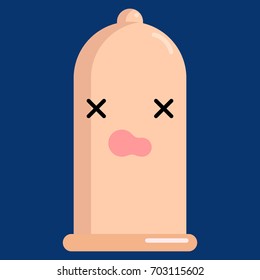 Astonished face condom emoji vector illustration. Flat style design. Colorful graphics