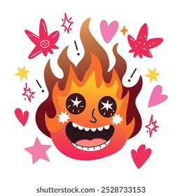 Astonished fire sticker in flat style 