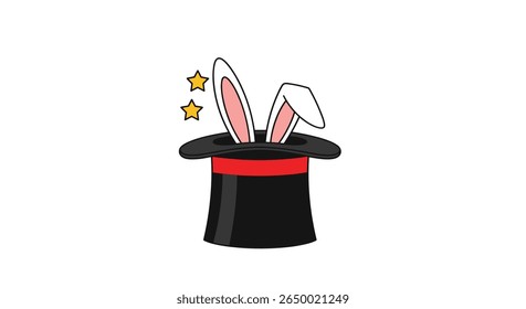Astonishing rabbit appearing from magical top hat with twinkling stars illusionist performance enchantment